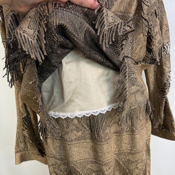 Vintage Damianou Gold Metallic Fringe 2 Piece Skirt Set - Picture 7 of 11